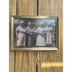 Vintage Brass Gold Tone Metal Picture Photo Frame With Elder Women Photo